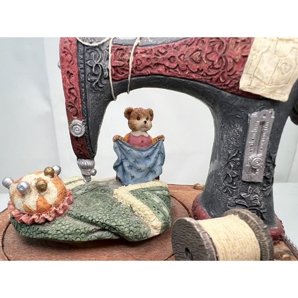 San Francisco Music Box Co Animated Sewing Machine Bears Buttons And Bows HTF - Picture 7 of 11